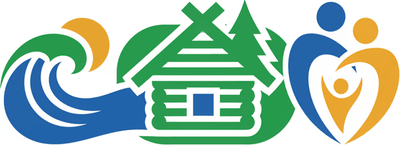 Логотип турбазы «Энергофин Самара» для семейного отдыха, современный векторный дизайн.